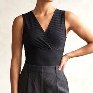 H&M Black Surplice Bodysuit Sz S